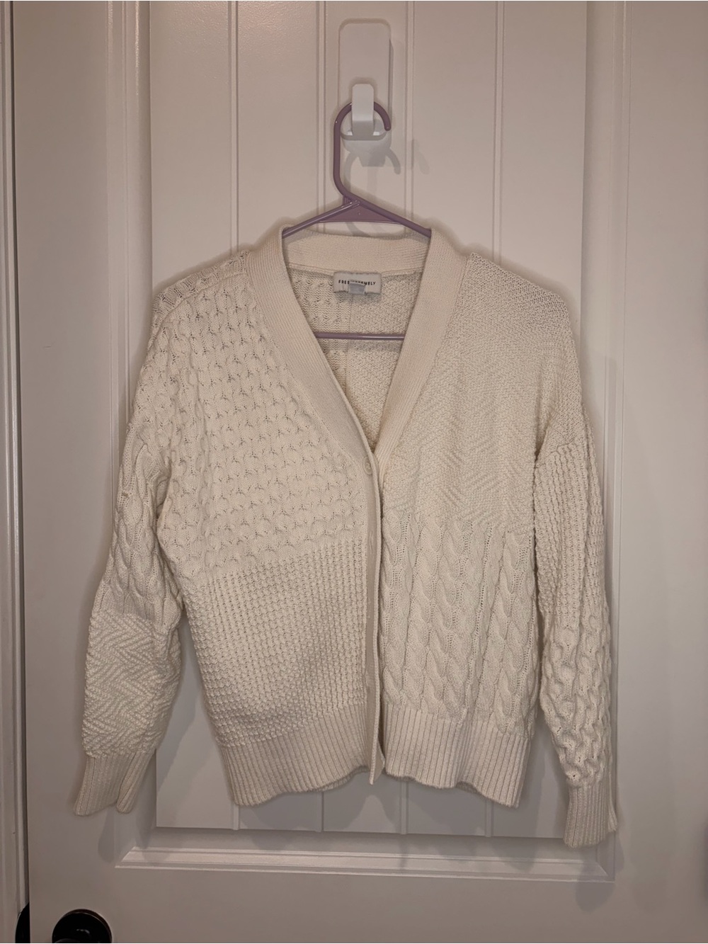 Free Assembly Cream Patchwork Cable-Knit Open Cardigan